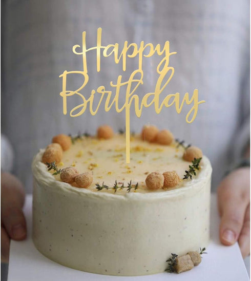 Happy Birthday Cake Topper - Mirrored Gold Acrylic Versatile Decoration Ideas, Perfect Keepsake for Family and Friends