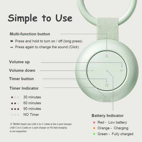 TKGOU 16 30H Portable Sound Machine for Baby Kids | Sleep Soother | Soothing Sounds | Timer | Memory Function | | White