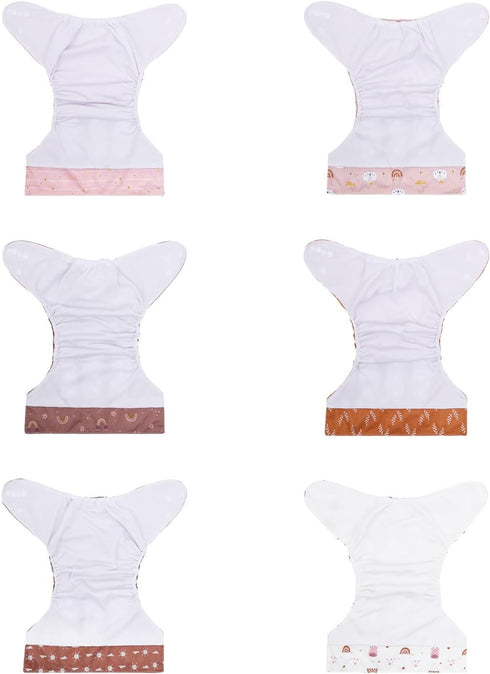 Tummy Pack 13, 6 6 babygoal AWJ Cloth Diapers with Panel of Diaper Cover with Inserts and Wet Dry Bag, Adjustable