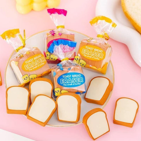 Kawaii Toast Bread Eraser - Cute 3D Cartoon Pencil Eraser for Painters and Artists, Office and School Supplies