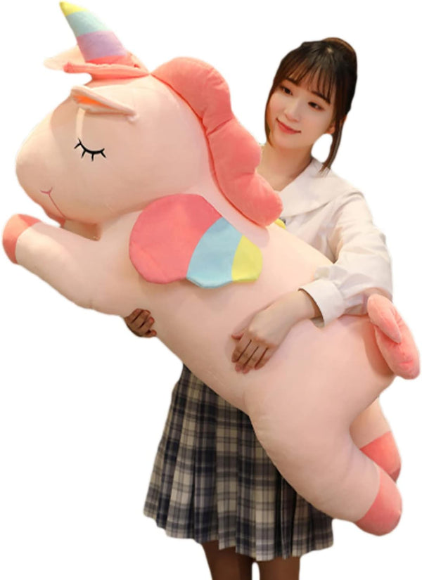 Unicorn Plush Hugging Pillow, Big Stuffed Animal Body Pillow Toy Gifts for Kids, Valentine, Christmas (Pink, 39.3 in)