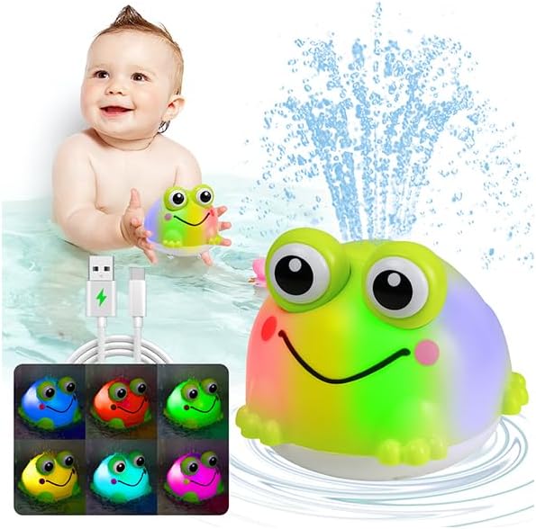 KAYOMIPE Light Up Bath Toys for Kids Ages 1-3,Rechargeable Frog Bath Toy Sprinkler