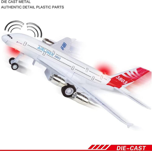 6 Pack: Commercial 7.2" A380 1:400 Diecast Airplane Toys, Big Model Airliners Planes with Lights and Sound - Pull Back
