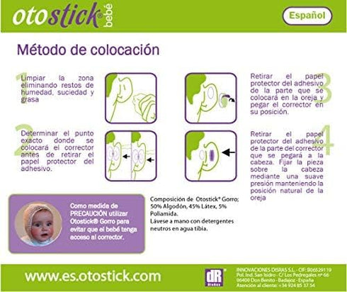 Otostick Bebe Corrector de Orejas Protuberantes para Bebes, 8 Unidades con Gorra de Proteccion