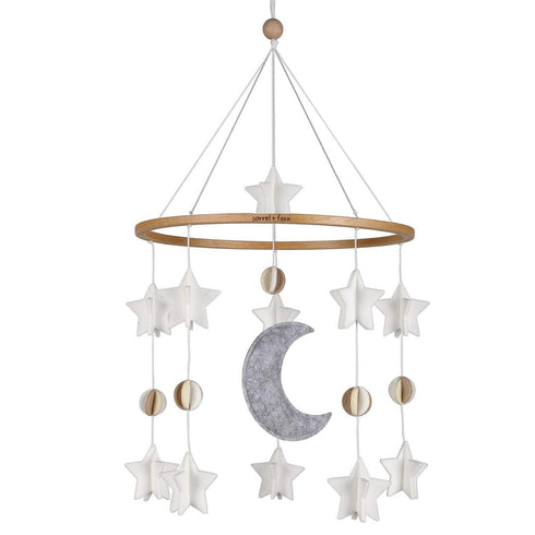 Baby Crib Mobile - Moon & Stars in Grey, White & Cream - Unisex Nursery Decoration