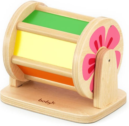 Dailyfunn Montessori Toys Wooden Spinning Drum Tummy Time Floor Mirror Toy for