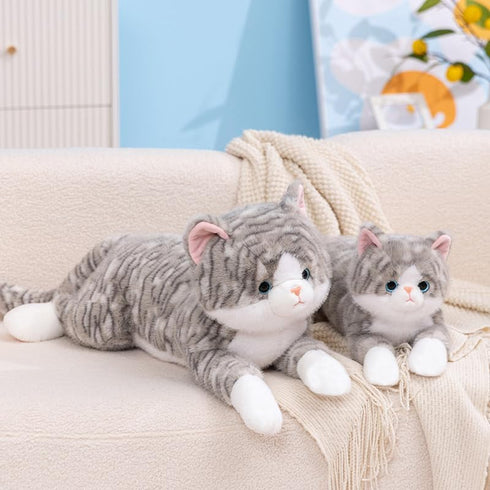 5Lbs 26", Large Weighted Stuffed Animals for Adults Soft and Cuddly Gray Weighted Cat Plush, Realistic Cat Stuffed