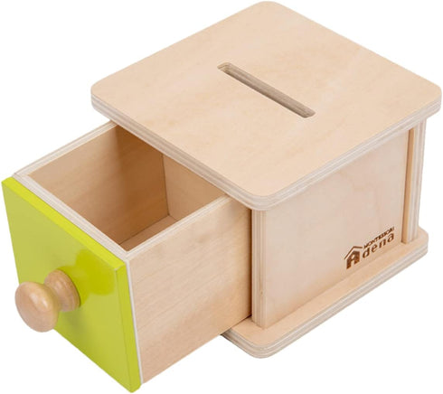 Adena Montessori Coin Box, Yellow-Green Door Baby Toys for 6-12 Months 1-2 Years Old Toddlers
