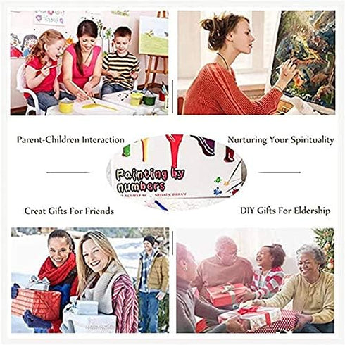 Colorful Coastal Town Paint by Number Kits, 16 x 20 inch Canvas DIY Oil Painting for Kids, Students, Adults with Brushes