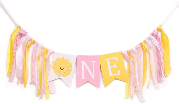 WAHAWU Sunshine Highchair Banner - Girl Birthday Banner, One in the Sun 1st