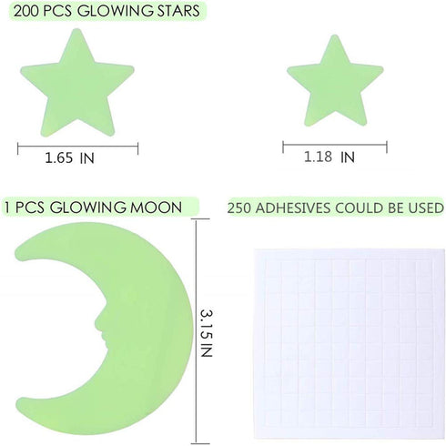 Glow in The Dark Stars, Self Adhesive 3D Glowing Stars and Moon for Ceiling, Wall Decals for Kids Rooms, 200 Stars
