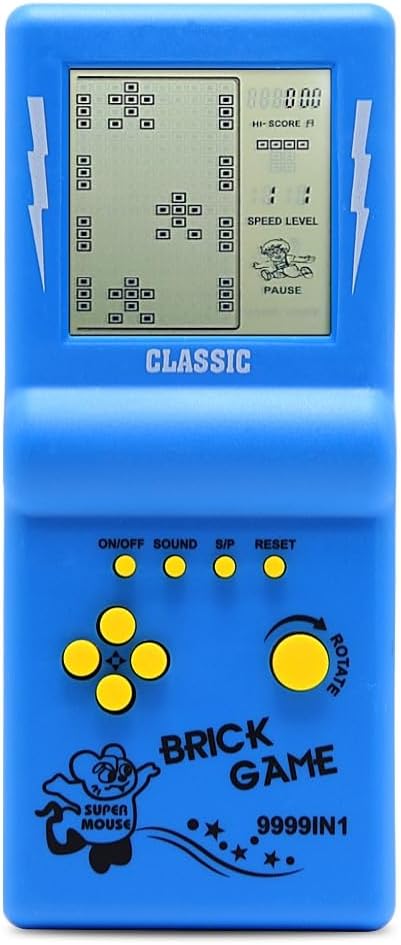 3.5-inch Retro Brick Game Console - 80s/90s Building Block Game with 23 Classic Games, Nostalgic Puzzle (Blue)