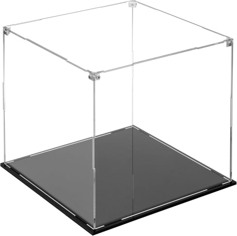 Cliselda Clear Acrylic Display Case with Black Base 10x10x10 inch, Sturdy Acrylic