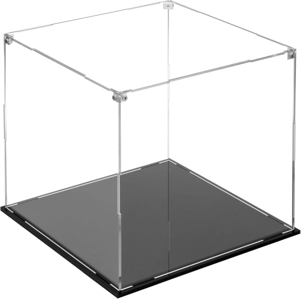 Cliselda Clear Acrylic Display Case with Black Base 10x10x10 inch, Sturdy Acrylic