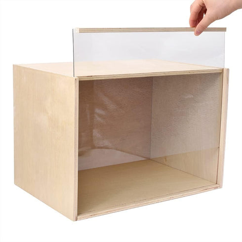 iLAND Large Wooden Display Box for Collectibles, Diorama Case, Quick-build Unfinished 15.7“ x 11” x 11“