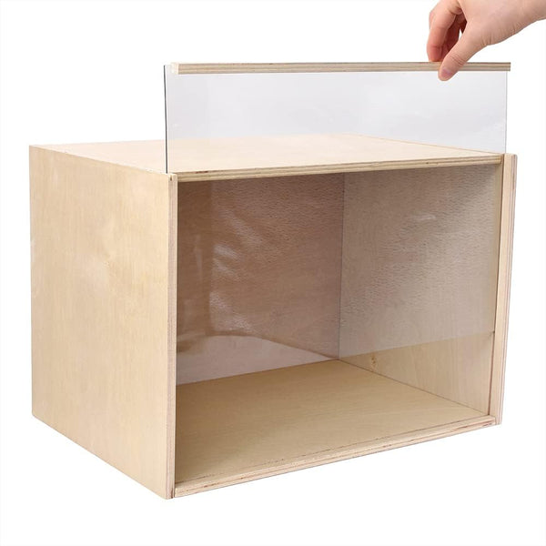 iLAND Large Wooden Display Box for Collectibles, Diorama Case, Quick-build Unfinished 15.7“ x 11” x 11“