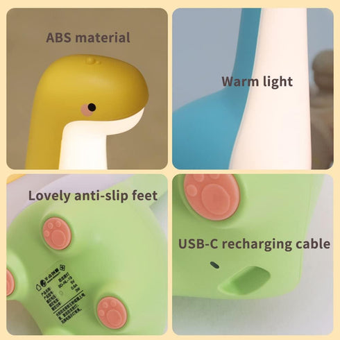 Dimmable Dinosaur Night Lamp, Bedside Night Light USB Rechargeable, Kids Bedroom Sleep Light, Cute Gifts for Girls