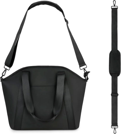 Stylish Black PU Diaper Bag Tote with Wet Bag & Stroller Hooks