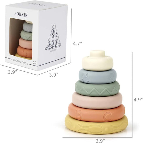 BOBXIN 6 pcs Stacking & Nesting Rings Toy, Soft Circle Stacker, Teethers for Baby, Toddler Learning Toys