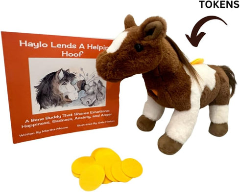 Bene World Haylo The Horse Stuffed Animal, Emotion Management Plush Toy for Kids, Horse & Book Set