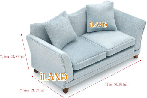 iLAND Dollhouse Couch, Modern Dollhouse Furniture on 1/12 Scale, Miniature Sofa for Dollhouse Living Room (Light Sky Blue Velvet)
