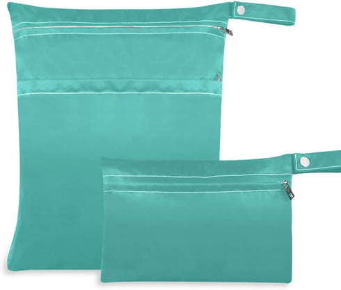 Haskirky Soft Turquoise 2 Pcs Cloth Diaper Wet Dry Bags,Waterproof and Washable Bag