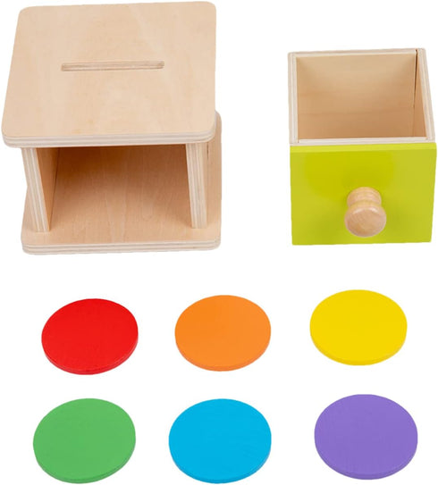 Adena Montessori Coin Box, Yellow-Green Door Baby Toys for 6-12 Months 1-2 Years Old Toddlers