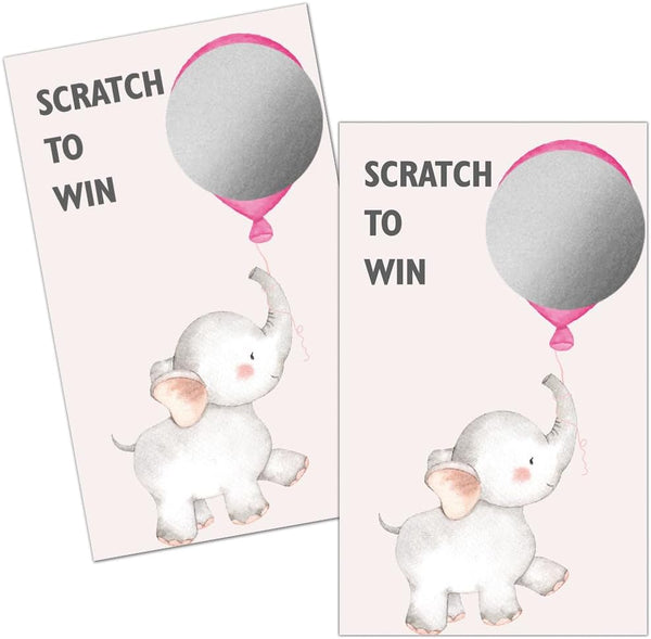 50 Pack Baby Shower Theme Scratch Off Game - Elephant Balloon Scratch Card for Baby Shower Birthday Party Lottery
