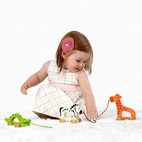 Hape Giraffe Wooden Push and Pull Toddler Toy, Orange, L: 5.3, W: 2.4, H: 5.9 inch
