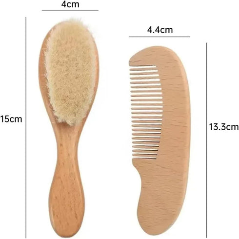 POLICK 2pcs Baby Care Hair Brush Beech Soft Wool Wood Comb Newborn Massager Comb Baby Shower and Gift Baby Sleeping