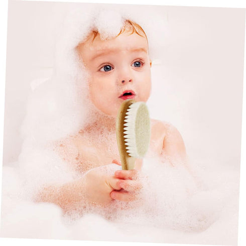 Set Natural Wool Brush Newborn Hair Brush Comb Wooden Comb Hair Care Grooming Kit Baby Shower Present