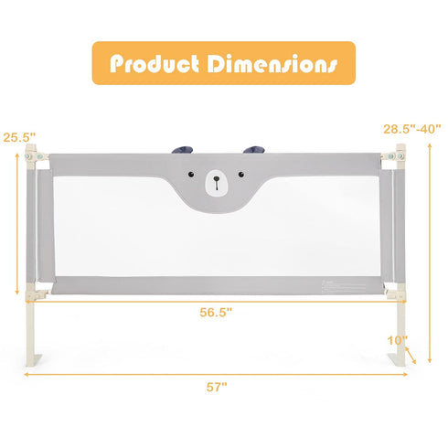 57-in (57 INCH, HONEY JOY Bed Rail for Toddlers, Extra Long, Portable Safety Bed Guardrail w/Double Safety Child Lock