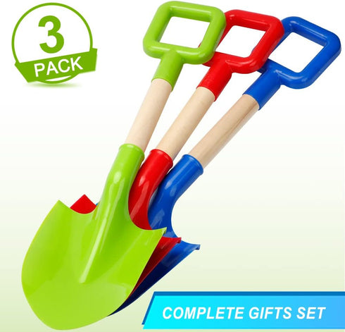 16" Summer 3 Pack- Kids Beach Spades Sand Shovels Toys Gardening Tools Kit Sandbox Sturdy Scoop Durable Wood Handle ABS