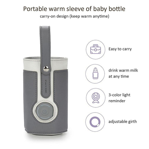 3 Portable USB Baby Bottle Warmer, Temperature Adjustable for Car Travel and Milk Heat Keeper - Dark Gray