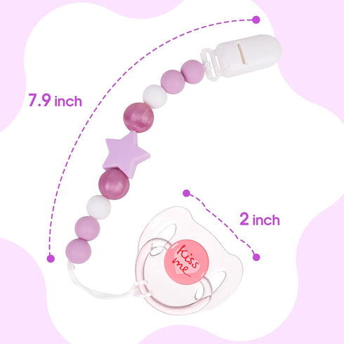 Aori Magnetic Pacifier Clips for Reborn Dolls - Purple Silicone Chain Holders