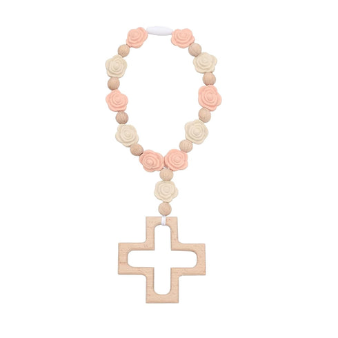 Cross Baptism Silicone Rosary Necklace Light Pink Shower Baptism Party Supply Rosary