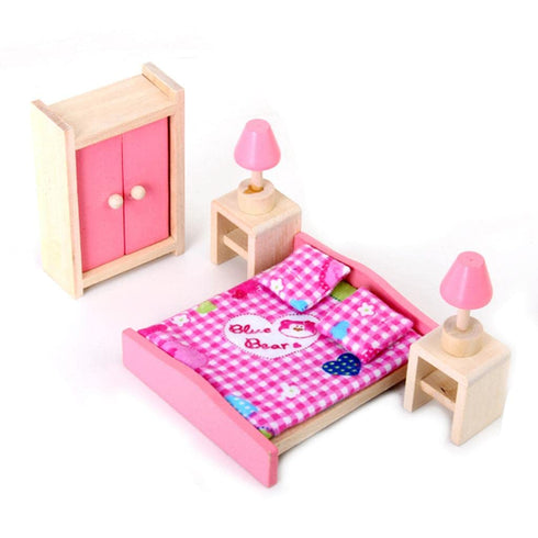4 Set Dollhouse Furniture Kid Toy Bathroom, Bedroom, Kitchen Set