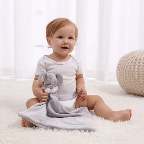 Apricot Lamb Stuffed Animals Security Blanket, Gray Elephant Infant Nursery Character Blanket, 13 Inches