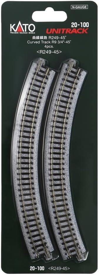 Kato 249mm (9 3/4") 45-Degree (4-Piece) USA Model Train Products Unitrack, Radius Curve Track