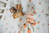Set Baby Girl Peach Design Swaddle Blanket and Hat with Custom Name Embroidery (Newborn)