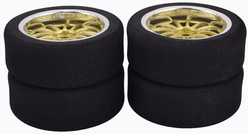 4Pcs 1/10 On-Road Foam Tires& 9003 Wheel Rims 12mm Hex for HSP HPI RC Racing Car Toy, Gold