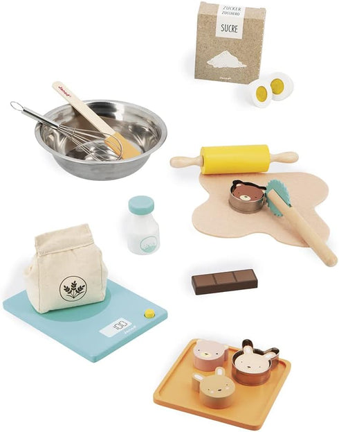 Set 19 3 J06618 Janod - My Bakery - Pretend Play Kitchen and Dolls Tea Toy - Wooden and Felt Pieces Included