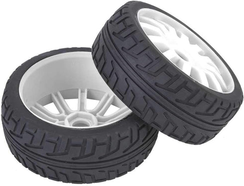 2Pcs Racing Car Rubber Wheel Hub Tires for 1/8 On-Road Racing RC (White)