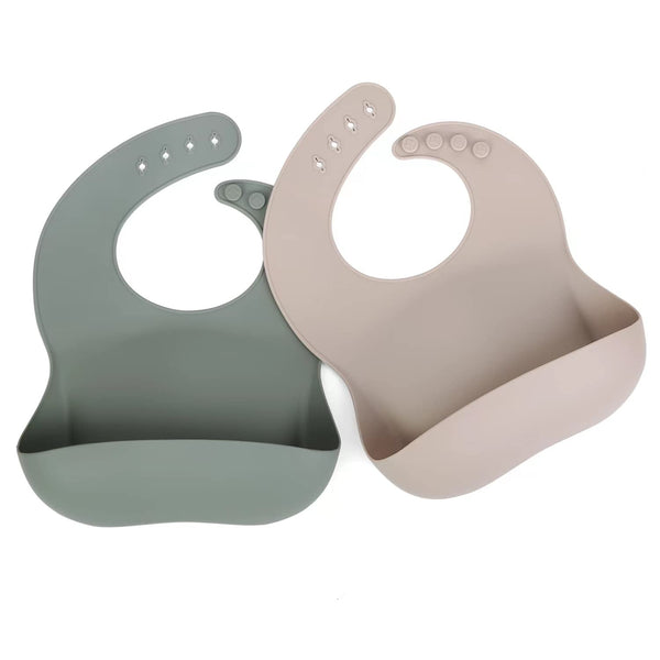 Ginbear Silicone Bibs for Babies, Waterproof Feeding Bibs with Food Catcher Pocket, Adjustable for Toddlers (Dark