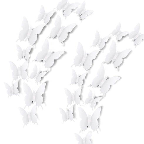 24pcs 3D Butterfly Removable Mural Stickers - Wall Stickers Decal for Home and Room Decoration (White-24pcs)