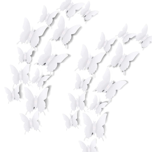24pcs 3D Butterfly Removable Mural Stickers - Wall Stickers Decal for Home and Room Decoration (White-24pcs)