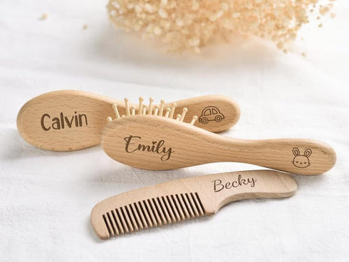 Set,Custom Set Personalized Baby Brush and Comb Wooden Baby Brush with Engraved Name,Newborns Gifts for Girls Boys