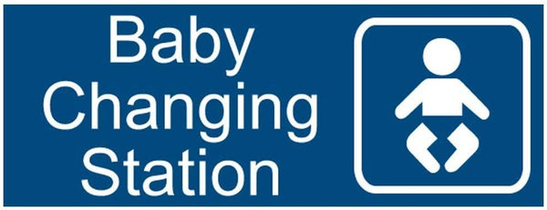 New Baby Changing Station Sign, 8 x 3 in with English and Symbol, Blue for Men, Women, Unisex