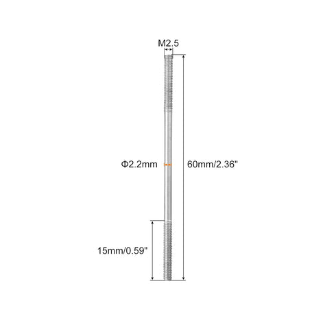 MECCANIXITY 304 Stainless Steel Push Rod Connector Double End Threaded Rod for DIY RC Car, Boat, Car, Airplane, Helicopter Model&DIY Material, M2.5x60mm, Pack of 5