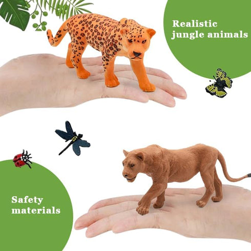 QuarenDen 49Pcs Rainforest Figures, Model Scenery Kit, Jungle Animals Figures, Model Trees and Animals, Boys and Girls